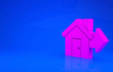 Pembe Satış Evi ikonu mavi arka planda izole edilmiş. Ev konsepti al. Ev kredisi konsepti, kira, mülk satın alma. Minimalizm kavramı. 3 boyutlu illüstrasyon. 3 Boyutlu Hazırlama