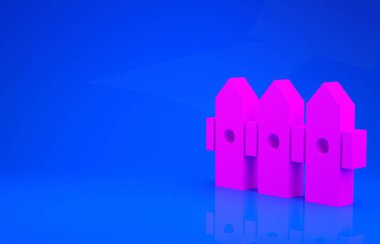 Pembe Bahçe çitleri ahşap ikonu mavi arka planda izole edilmiş. Minimalizm kavramı. 3 boyutlu illüstrasyon. 3 Boyutlu Hazırlama