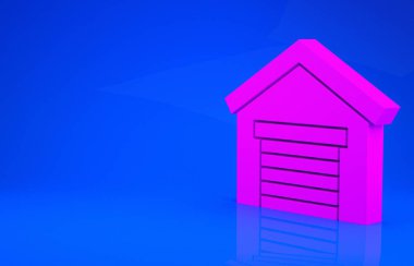 Pembe Garaj simgesi mavi arkaplanda izole edildi. Minimalizm kavramı. 3 boyutlu illüstrasyon. 3 Boyutlu Hazırlama
