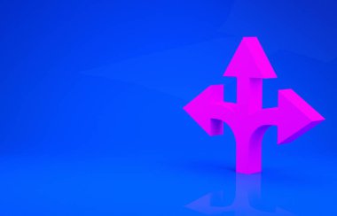 Pembe yol trafik levhası. Mavi arkaplanda işaretleme simgesi izole edildi. İşaretçi sembolü. İzole sokak bilgi levhası. Yön tabelası. Minimalizm kavramı. 3 boyutlu illüstrasyon. 3 Boyutlu Hazırlama