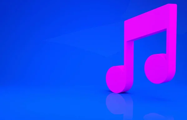 Rosa musik not, ton ikon isolerad på blå bakgrund. Minimalistiskt koncept. 3D-illustration. 3D-återgivning — Stockfoto