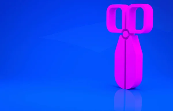 Ícone de tesoura rosa isolado no fundo azul. Sinal de ferramenta de corte. Conceito de minimalismo. Ilustração 3d. Renderização 3D — Fotografia de Stock