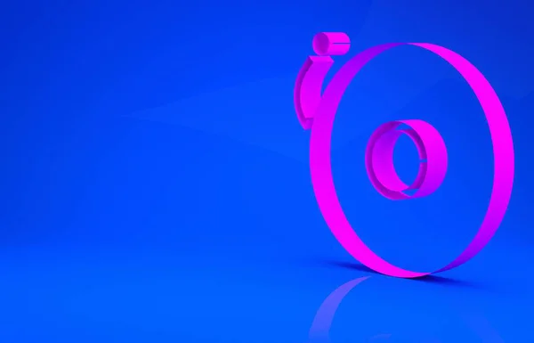 Pink Ringing alarm icon isolated on blue background. Сигнал тревоги, служебный звонок, знак звонка, символ уведомления. Концепция минимализма. 3d иллюстрация. 3D рендеринг — стоковое фото