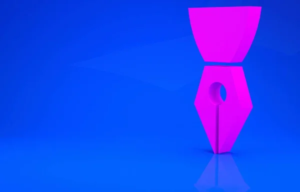 Pink Fountain στυλό nib εικονίδιο απομονώνονται σε μπλε φόντο. Σημάδι εργαλείου στυλό. Μινιμαλιστική έννοια. 3d εικόνα. 3D απόδοση — Φωτογραφία Αρχείου