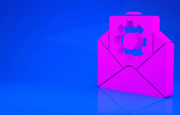 Ícone de configuração de envelope rosa isolado no fundo azul. Conceito de minimalismo. Ilustração 3d. Renderização 3D — Fotografia de Stock