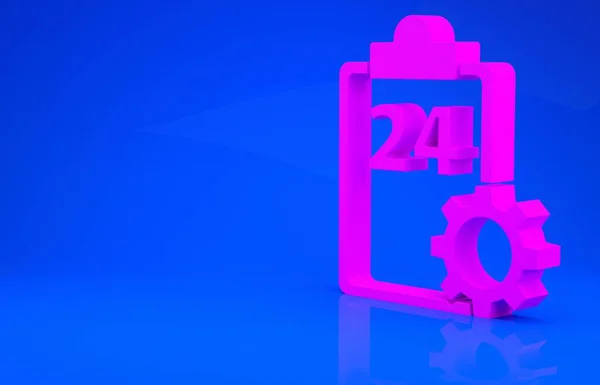 Caixa de transferência rosa Checklist com 24 horas ícone de serviço isolado no fundo azul. Conceito de minimalismo. Ilustração 3d. Renderização 3D — Fotografia de Stock