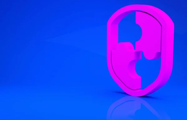 Rózsaszín Pajzs ikon elszigetelt kék háttérrel. Őrség jel. Biztonság, biztonság, védelem, adatvédelem. Minimalizmus koncepció. 3D illusztráció. 3D renderelés — Stock Fotó