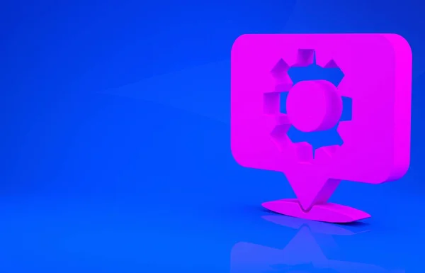Ubicación rosa con icono de engranaje aislado sobre fondo azul. Concepto minimalista. Ilustración 3d. Renderizado 3D — Foto de Stock