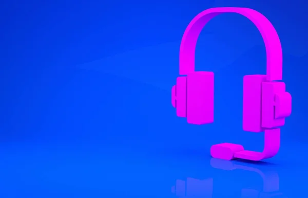 Ροζ ακουστικά εικονίδιο απομονώνονται σε μπλε φόντο. Υποστήριξη εξυπηρέτησης πελατών, ανοικτή γραμμή, τηλεφωνικό κέντρο, faq, συντήρηση. Μινιμαλιστική έννοια. 3d εικόνα. 3D απόδοση — Φωτογραφία Αρχείου