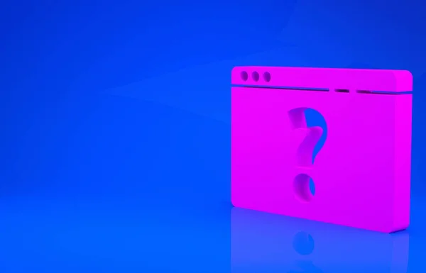 Navegador rosa com ícone de ponto de interrogação isolado no fundo azul. Protocolo de comunicação na Internet. Conceito de minimalismo. Ilustração 3d. Renderização 3D — Fotografia de Stock