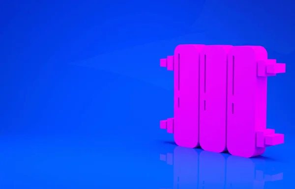 Ícone de radiador de aquecimento rosa isolado no fundo azul. Conceito de minimalismo. Ilustração 3d. Renderização 3D — Fotografia de Stock