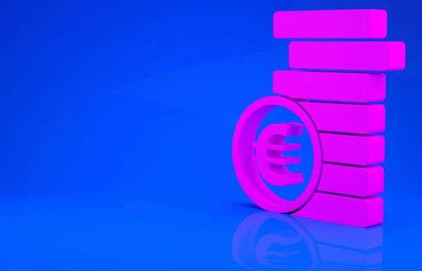 Moneda Rosa dinero con símbolo de euro icono aislado sobre fondo azul. Signo de moneda bancaria. Símbolo efectivo. Concepto minimalista. Ilustración 3d. Renderizado 3D —  Fotos de Stock