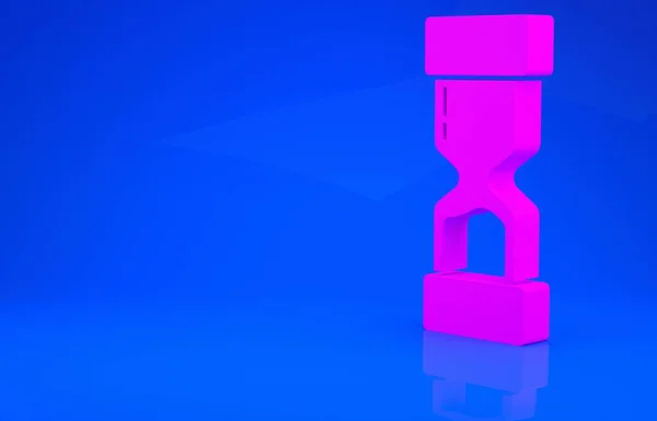 Ροζ Παλιά κλεψύδρα με κινούμενη εικόνα άμμου απομονωμένη σε μπλε φόντο. Πινακίδα ρολογιού. Έννοια διοίκησης επιχειρήσεων και χρόνου. Μινιμαλιστική έννοια. 3d εικόνα. 3D απόδοση — Φωτογραφία Αρχείου