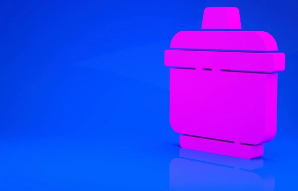 Ícone de panela de cozinha rosa isolado no fundo azul. Ferva ou guisado símbolo de comida. Conceito de minimalismo. Ilustração 3d. Renderização 3D — Fotografia de Stock