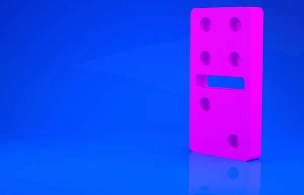 Ícone de Domino rosa isolado no fundo azul. Conceito de minimalismo. Ilustração 3d. Renderização 3D — Fotografia de Stock