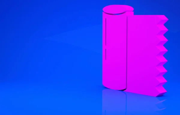 Ícone de rolo de tecido têxtil rosa isolado no fundo azul. Rolo, tapete, tapete, pano, tapete ou rolo de papel ícone. Conceito de minimalismo. Ilustração 3d. Renderização 3D — Fotografia de Stock