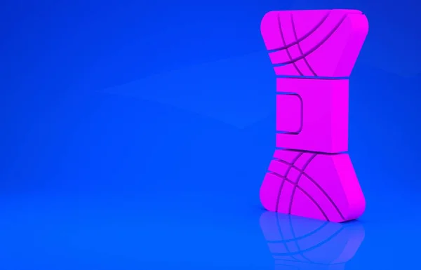 Symbol aus rosa Garn isoliert auf blauem Hintergrund. Etikett für Handarbeit, Stricken oder Schneiderei. Minimalismus-Konzept. 3D-Illustration. 3D-Renderer — Stockfoto