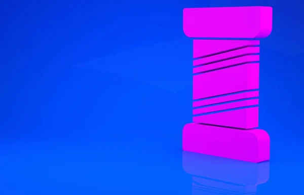 Fil à coudre rose sur l'icône de bobine isolé sur fond bleu. Bobine de fil. Canette filetée. Concept de minimalisme. Illustration 3D. rendu 3D — Photo