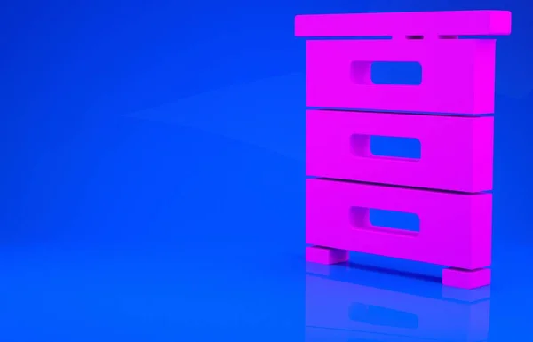 Różowa szuflada z ikoną dokumentów na niebieskim tle. Szuflada na dokumenty archiwalne. Szuflada na dokumenty. Meble biurowe. Koncepcja minimalizmu. Ilustracja 3D. Renderowanie 3D — Zdjęcie stockowe