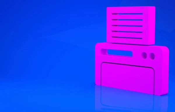 Ροζ εικονίδιο εκτυπωτή απομονωμένο σε μπλε φόντο. Μινιμαλιστική έννοια. 3d εικόνα. 3D απόδοση — Φωτογραφία Αρχείου