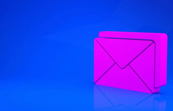 Ícone de envelope rosa isolado no fundo azul. Símbolo da letra da mensagem de email. Conceito de minimalismo. Ilustração 3d. Renderização 3D — Fotografia de Stock