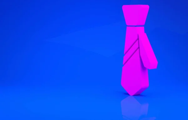 Ícone de gravata rosa isolado no fundo azul. Decote e colar símbolo. Conceito de minimalismo. Ilustração 3d. Renderização 3D — Fotografia de Stock