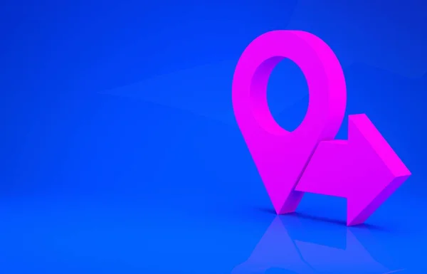 Ícone de pino de mapa rosa isolado no fundo azul. Navegação, ponteiro, localização, mapa, GPS, direção, lugar, bússola, conceito de pesquisa. Conceito de minimalismo. 3D ilustração 3D render — Fotografia de Stock