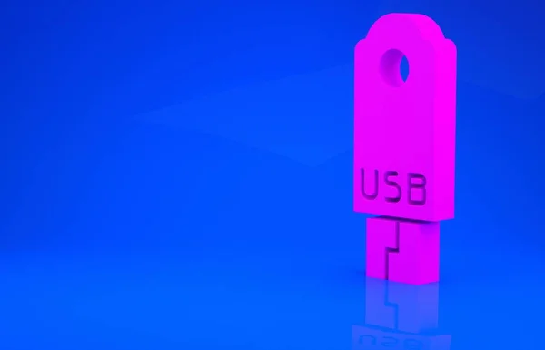 Rosa USB-Stick-Symbol isoliert auf blauem Hintergrund. Minimalismus-Konzept. 3D-Illustration. 3D-Renderer — Stockfoto