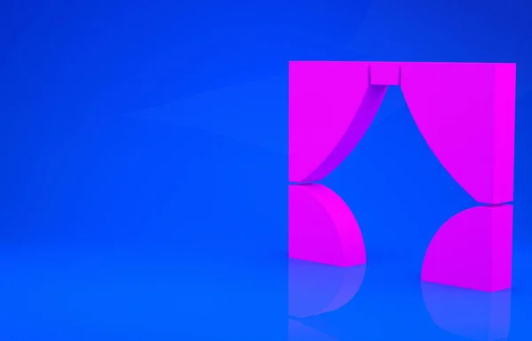 Pink Curtain icon isolated on blue background. For theater or opera scene backdrop, concert grand opening or cinema premiere. Minimalism concept. 3d illustration. 3D render — Stock Photo, Image