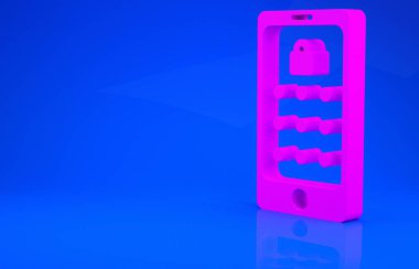 Pembe cep telefonu ve mavi arkaplanda izole edilmiş grafik şifre koruma simgesi. Güvenlik, kişisel erişim, kullanıcı yetkisi. Minimalizm kavramı. 3 boyutlu illüstrasyon. 3 Boyutlu Hazırlama