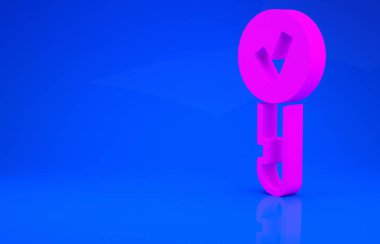 Pembe Anahtar simgesi mavi arkaplanda izole edildi. Minimalizm kavramı. 3 boyutlu illüstrasyon. 3 Boyutlu Hazırlama