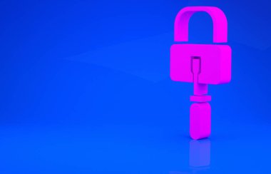 Pembe maymuncuklar ya da maymuncuklar mavi arkaplanda izole edilmiş kilit açma simgesi. Minimalizm kavramı. 3 boyutlu illüstrasyon. 3 Boyutlu Hazırlama