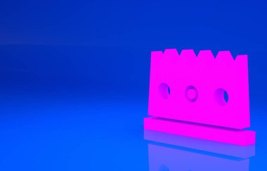 Pembe Kral taç ikonu mavi arkaplanda izole edilmiş. Minimalizm kavramı. 3 boyutlu illüstrasyon. 3 Boyutlu Hazırlama