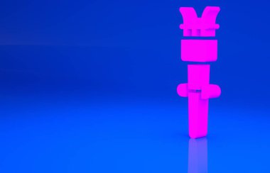 Pembe Meşale alev ikonu mavi arkaplanda izole edilmiş. Sembol ateşi sıcak, alev gücü, alev ve ısı. Minimalizm kavramı. 3 boyutlu illüstrasyon. 3 Boyutlu Hazırlama