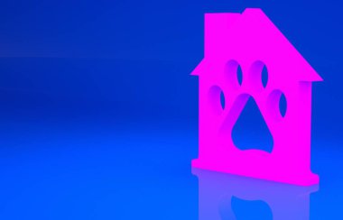 Pembe evcil hayvan ikonu mavi arka planda izole edilmiş. Minimalizm kavramı. 3 boyutlu illüstrasyon. 3 Boyutlu Hazırlama