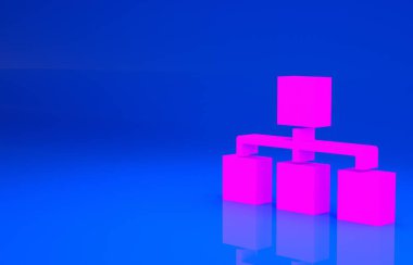 Pembe İş Hiyerarşisi organizogram grafiği bilgi ikonu mavi arkaplanda izole edildi. Kurumsal yapı grafik elementleri. Minimalizm kavramı. 3 boyutlu illüstrasyon. 3 Boyutlu Hazırlama
