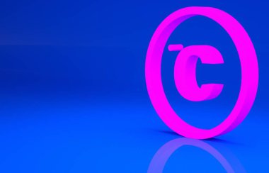 Mavi arka planda izole edilmiş pembe Celsius simgesi. Minimalizm kavramı. 3 boyutlu illüstrasyon. 3 Boyutlu Hazırlama