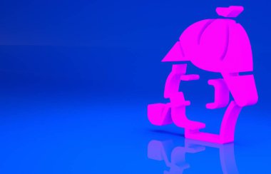 Mavi arka planda izole edilmiş tüten pipo ikonu olan pembe Sherlock Holmes. - Dedektif. Minimalizm kavramı. 3 boyutlu illüstrasyon. 3 Boyutlu Hazırlama