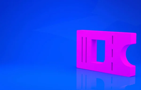 Icono de ticket de cine rosa aislado sobre fondo azul. Concepto minimalista. Ilustración 3d. Renderizado 3D — Foto de Stock