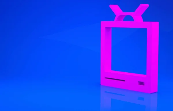 Rosa Retro icono de la televisión aislado sobre fondo azul. Señal de televisión. Concepto minimalista. Ilustración 3d. Renderizado 3D —  Fotos de Stock
