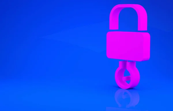 粉红色锁和关键图标隔离在蓝色背景.帕德洛克牌安保、安全、保护、隐私概念。最低纲领的概念。3D例证。3D渲染 — 图库照片