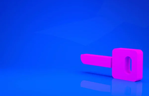 Rózsaszín kulcs ikon elszigetelt kék háttérrel. Minimalizmus koncepció. 3D illusztráció. 3D renderelés — Stock Fotó