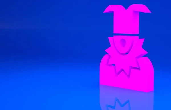 粉色小丑头图标隔离在蓝色背景。杰斯特牌最低纲领的概念。3D例证。3D渲染 — 图库照片