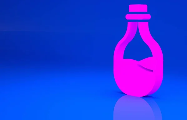 Pink Old garrafa de ícone de vinho isolado no fundo azul. Conceito de minimalismo. Ilustração 3d. Renderização 3D — Fotografia de Stock