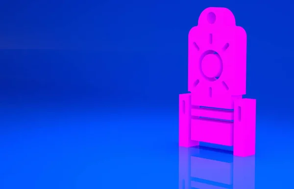 Różowa ikona średniowiecznego tronu odizolowana na niebieskim tle. Koncepcja minimalizmu. Ilustracja 3D. Renderowanie 3D — Zdjęcie stockowe