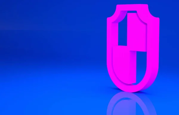 Значок "Розовый щит" выделен на синем фоне. Знак охранника. Безопасность, безопасность, защита, концепция конфиденциальности. Концепция минимализма. 3d иллюстрация. 3D рендеринг — стоковое фото