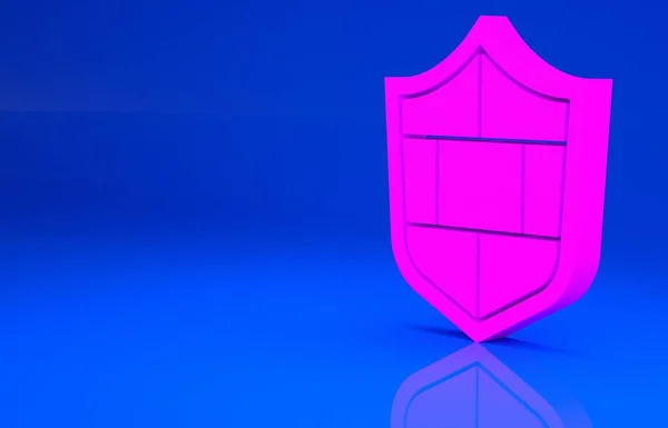 Bouclier rose avec icône murale en brique de cybersécurité isolée sur fond bleu. Symbole de protection des données Pare-feu. Protection du réseau. Concept de minimalisme. Illustration 3D. rendu 3D — Photo