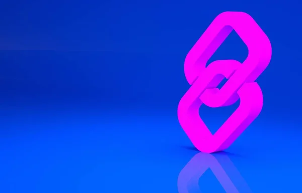Pink Chain link icon isolated on blue background. Link single. Hyperlink chain symbol. Minimalism concept. 3d illustration. 3D render