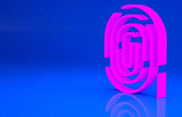 Pink Fingerprint icon isolated on blue background. ID app icon. Identification sign. Touch id. Minimalism concept. 3d illustration. 3D render