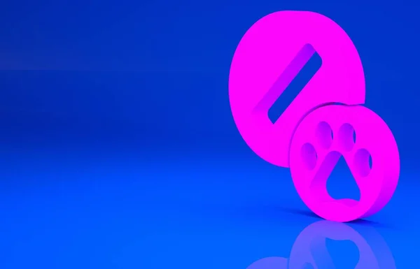 Pink Dog χάπι εικονίδιο απομονώνονται σε μπλε φόντο. Συνταγογραφούμενα φάρμακα για ζώα. Μινιμαλιστική έννοια. 3d εικόνα. 3D απόδοση — Φωτογραφία Αρχείου